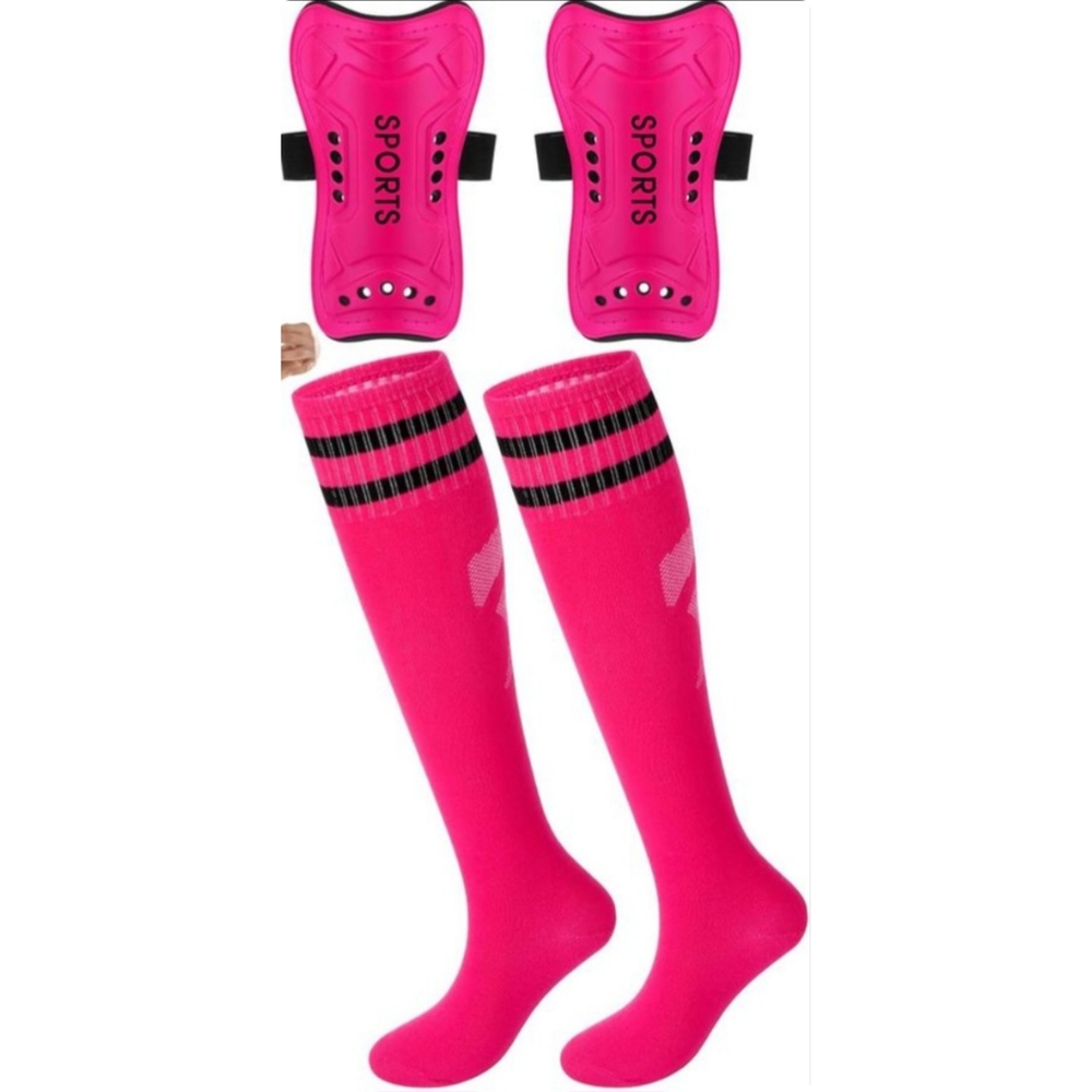 Pink Sports Shin Guards and Socks Set
